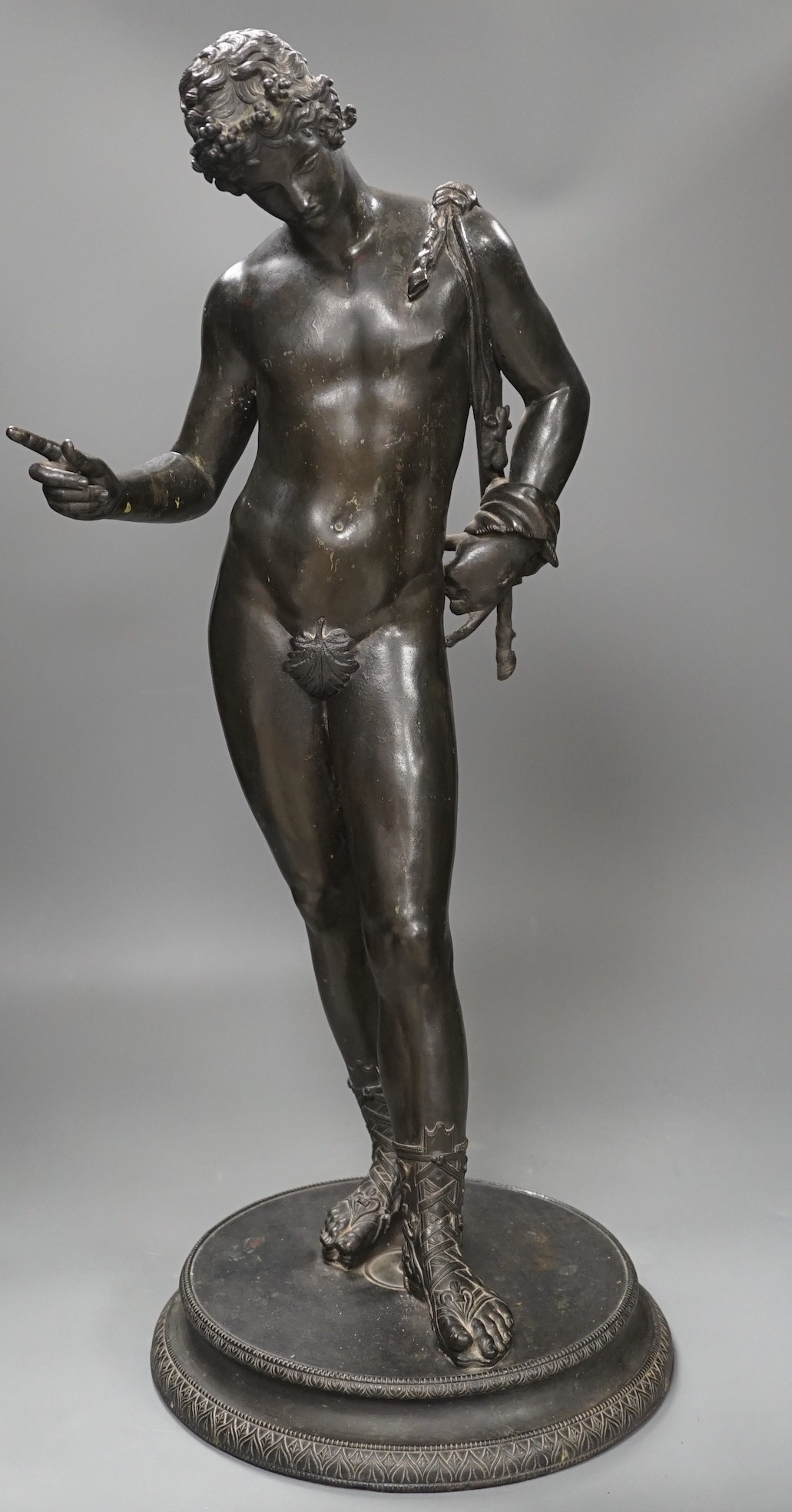 After the antique, a bronze figure of David, 62 cms high